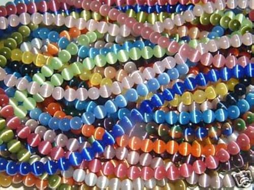Hidden Hollow Beads 10 Strands of 6mm Glass Cat's Eye Beads, Assorted Colors, Round, Craft Beads