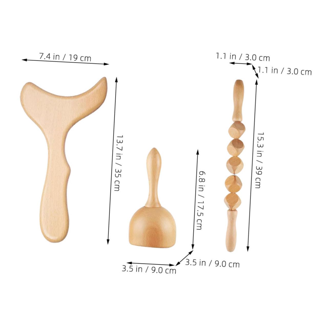 Juego de 3 Herramientas de Masaje de Madera para Acupresión