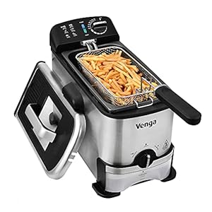 Venga! Semi-Professionele Friteuse 3 L, Oliefilter & Container, 2000 W, Zwart/Zilver, VG FR 3012