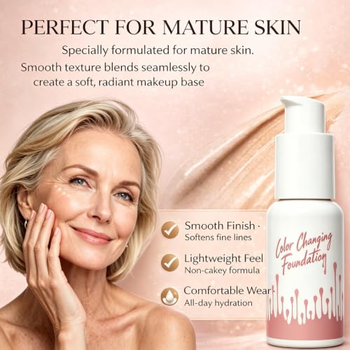 Color-Changing Foundation for Mature Skin, Blurs Imperfections & Fine Lines, Self-Adjusting Natural Finish, Buildable Light-to-Medium Coverage with Hypoallergenic Hydrating All Skin Types, Clear 30ml Alternate view