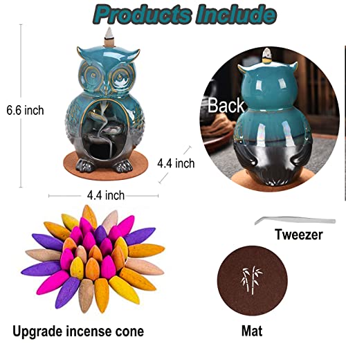 Zvaiuk Animal Backflow Incense Holder ，Waterfall Porcelain Incense Burner Aromatherapy Ornament Home Decor For Home Office Yoga With Backflow Incense Cones+Mat+Tweezer+Gift Set (Owl) #TOP1