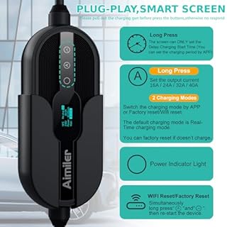 AIMILER Level 2 Electric Vehicle (EV) Charger(40Amp, 220V-240V, NEMA 14-50 Plug), 25ft Cable ETL Listed Portable Indoor/Outdoor EVSE SAE J1772 EV Car Charging Station w/Delay Timer, WiFi Enabled