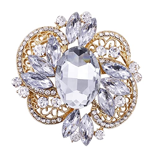 Image of LAXPICOL Women's Large Sparkly Crystal Flower Brooch Pin Fashion Statement Broach Pin