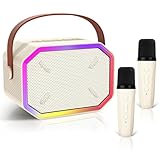 Machine à karaoké pour enfants avec 2 microphones sans fil (BEIGE)