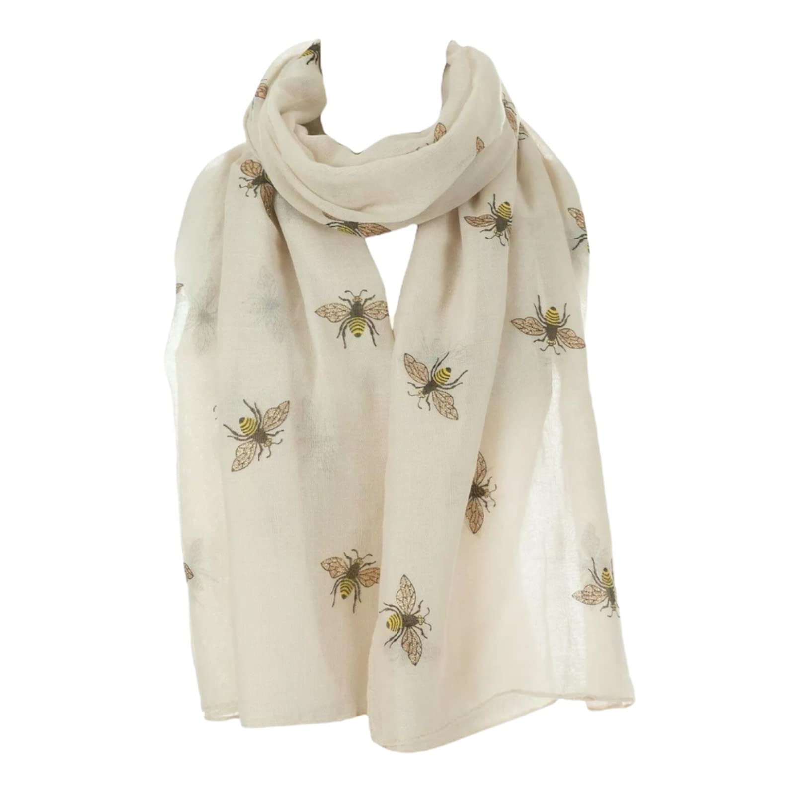 London Scarfs Women's Glitter Bumble Bee Print Ladies Scarf Lightweight Fashion Wrap (Beige)