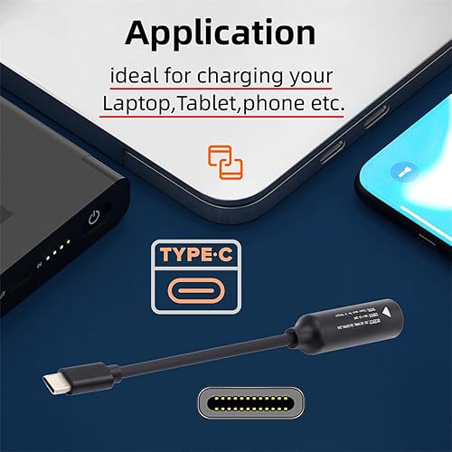 Miniatura 3 de NFHK DC Jack 0.177x0.118 in Entrada a USB-C Tipo-C Cable de carga de enchufe de alimentación para teléfono portátil PD9V 5V 20V