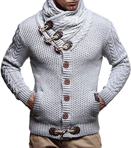 Men's Turtleneck Cable Knit Button Down Cardigan,Fall Winter Pullover Casual Sweaters2