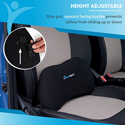 Relax Support Rs13-S Lumbar Support Pillow For Car - Full Memory Foam, Adjustable Dual Straps, Medium Firm - Promotes Good Spinal Posture&Comfortable Sitting While Driving - Back Support For Car Seat #TOP4