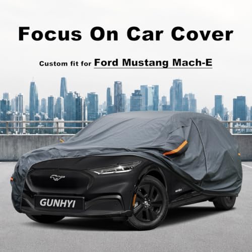 Image of GUNHYI Premium Car Cover Custom Fit Ford Mustang Mach-E, 16 Layers Heavy Duty Car Cover Waterproof All Weather with Zipper Door for Sun Rain Snow Dust Uv Protection