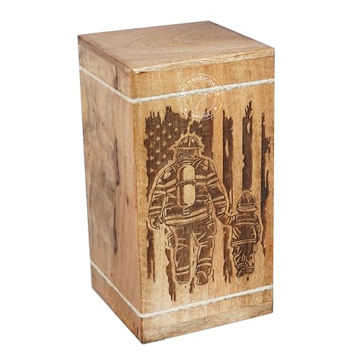 Image of Handcrafted Floral Engraved Wooden Urns for Human Ashes Adult Large - Cremation Urn for Ashes - Burial Urn for Columbarium - Funeral Urn Box (Father Son, 250 LB - Hardwood)