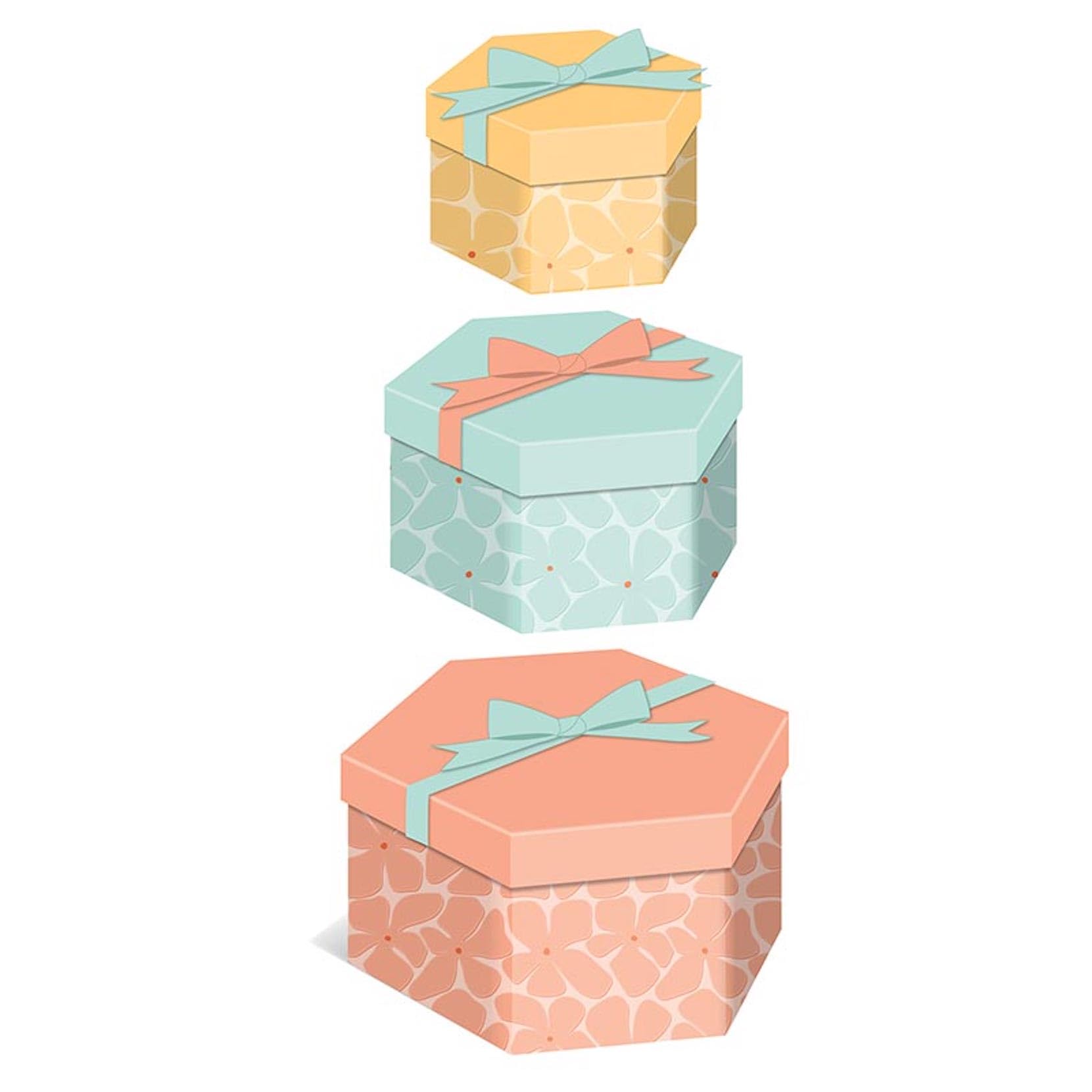 Gift Wrap Co. - Set di 3 scatole regalo con coperchio, grandi, medie e piccole, colore moderno, esagonali