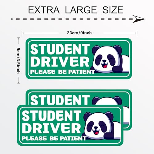 Image of Student Driver Please Be Patient Car Magnet, Green Panda Series Cute Picture, Patient With Reflective Magnetic Bumper Sticker Set Detachable, Novice Safety Signs.Set of 3