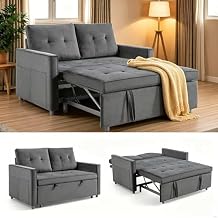 Wakefit 3 in 1 Convertible Sleeper Sofa Bed 54" Pull Out Couch, Loveseat Futon for Living Room, Bedroom, Apartment, Deep Gray | Adjustable Backrest