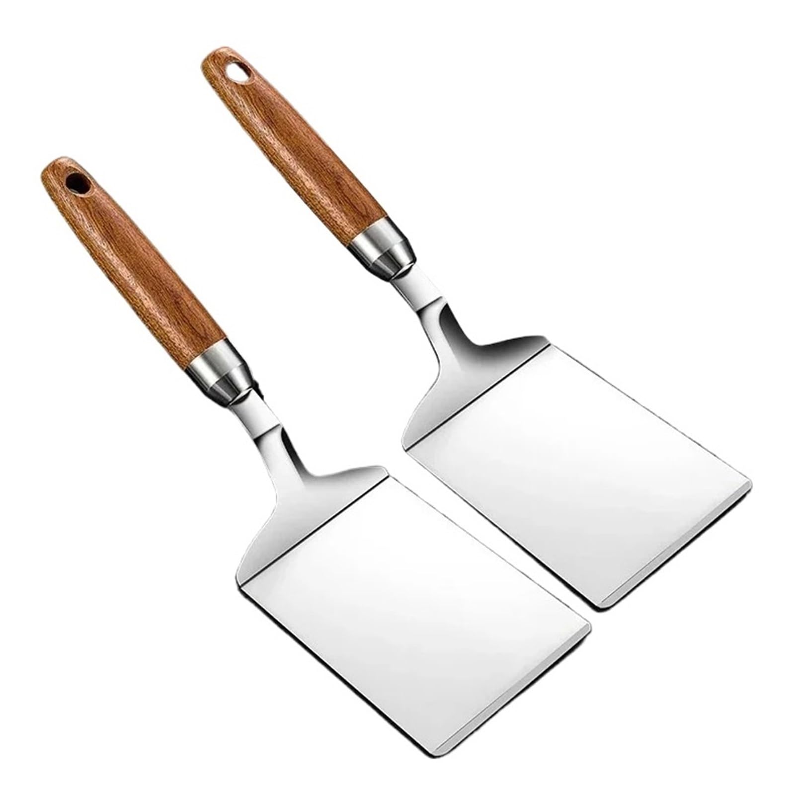 Steakwender mit quadratischem Kopf aus Edelstahl, Pfannenwender, Schaber, Küchenutensil Holz(2pcs)