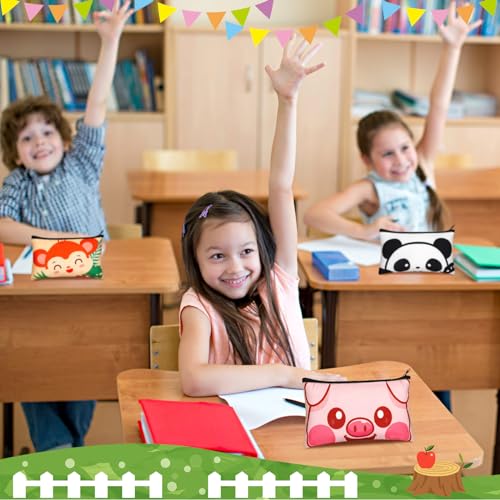 Image of Dispowreath 24 Pcs Cartoon Zipper Pencil Pouch Bulk Cute Cartoon Pencil Case Multicolored Cat Panda Pen Bag Stationery Spring Back to School First Day of School Gifts for Boys and Girls