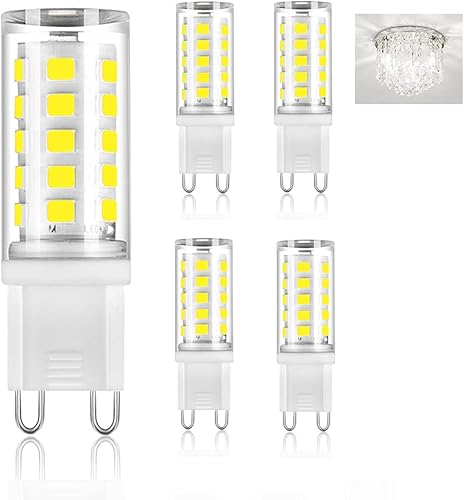 OHLGT Bombillas LED G9, 5 W (equivalente a halógeno de 40 W), luz blanca diurna 6000 K G9 bombillas para candelabros, 400 lm no regulables para