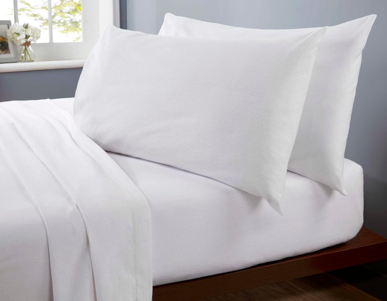 ZIMEL HOMES Easy Care Plain 4 Pcs Fitted Flat Sheet Set & Pillowcases Single Double King (White, King (U.K. Standard))