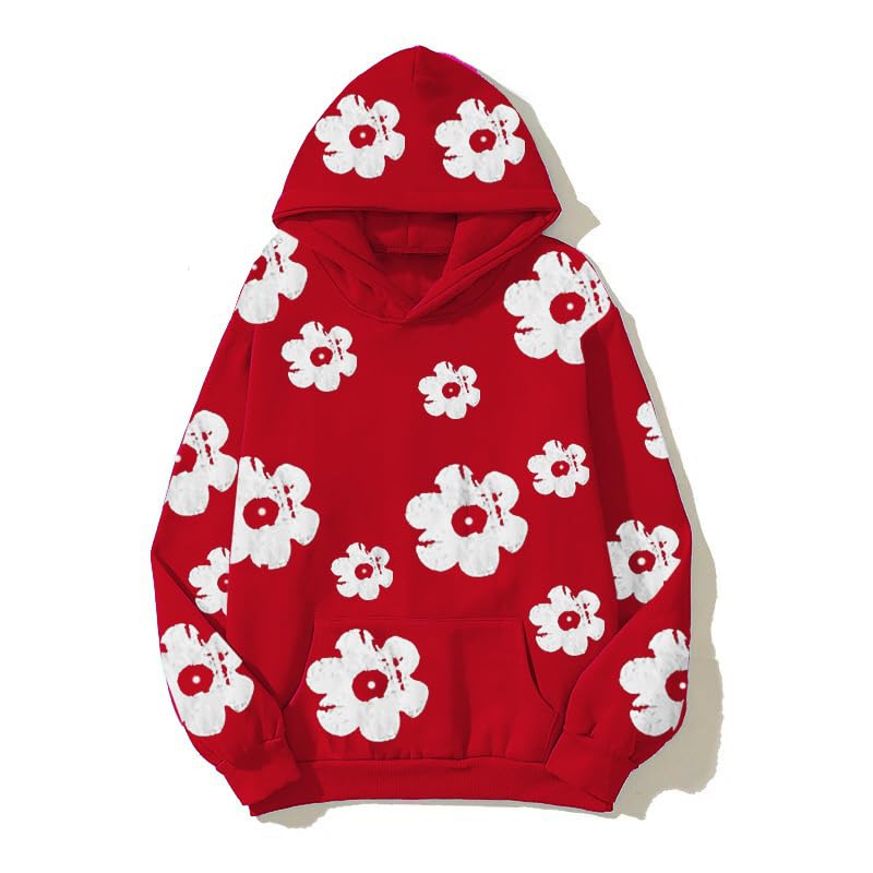 KOSUSANILL Womens Y2k Floral Print Hoodie Long Sleeve Graphic