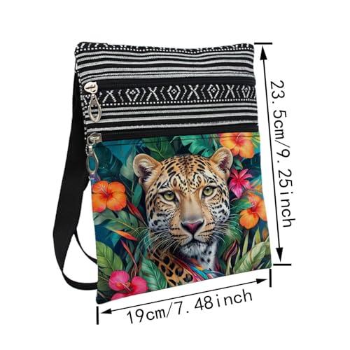 Floral Cheetah Messenger Bag Small Ethnic Pattern Printed Adjustable Strap Crossbody Zipper Bag Floral Cheetah Phone Bag Wallet Cute Shoulder Handbag for Women Friends -12