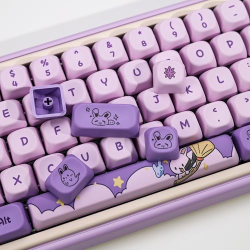 Image of Magic Bunny Keycaps Set,139 Keys KOA Profile Dye-Sublimation Purple Anime Keycaps with 7U /Split Spacebar for Alice / 61 /64 /68 /84 /87 /100 /104 /108 Mechanical Keyboard