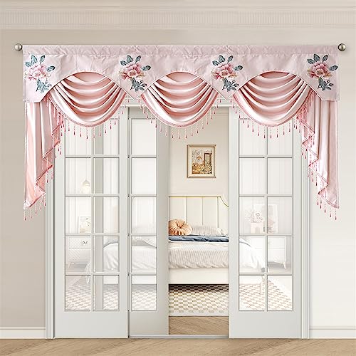 Cenefa de cascada bordada para salón con diseño de ondas y panel de cortina elegante 3