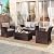 JOIVI Patio Furniture Set, 4 Piece Outdoor Patio Conversation Set, All-Weather PE Rattan Wicker Sectional Patio Sofa Set with Tempered Glass Coffee Table, Brown