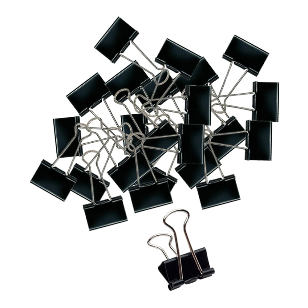 JMS we create smile - Black Binder Clips Large Paper Clamps - Foldback Bulldog Clips for Office Stationery (36 Pcs, 19mm)