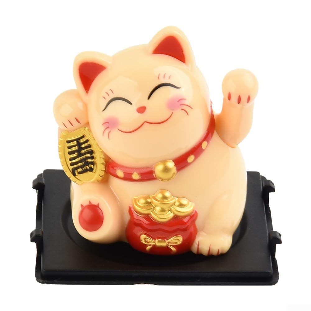 Solar Waving Lucky Cat, Automatic Waving Lucky Cat, Solar Lucky Cat Black, Vivid and Lovely Chinese Cat, Solar Fortune Cat Statue for Decorating Front Desk, Car, Business Openings