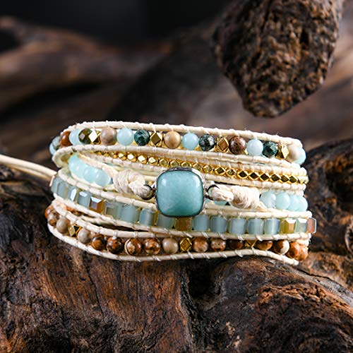 Image of YGLINE Natural Stone Beaded Healing Wax String 5 Wraps Bracelets