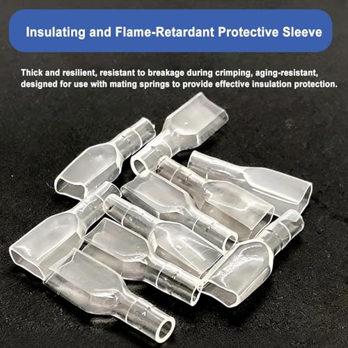 Lot de 50 cosses de câble plates 6,3 mm + isolation de protection | Bornes de connexion plates en laiton (étamé) | Connecteurs à sertir pour voiture, électronique, solaire et industriel – vue 3