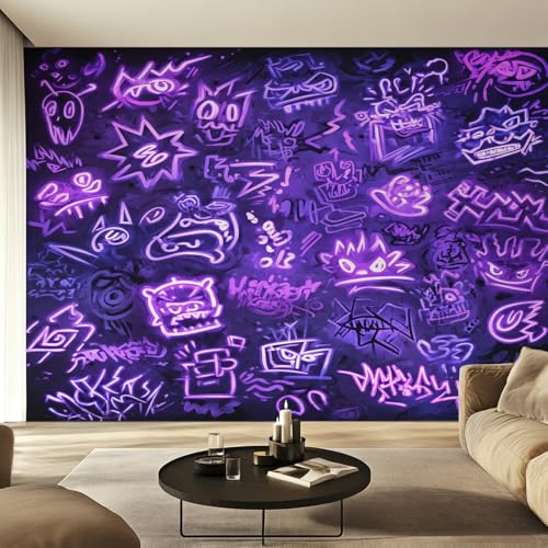 Papier peint graffiti violet intissé 450x315 cm pour masquer défauts muraux - 2