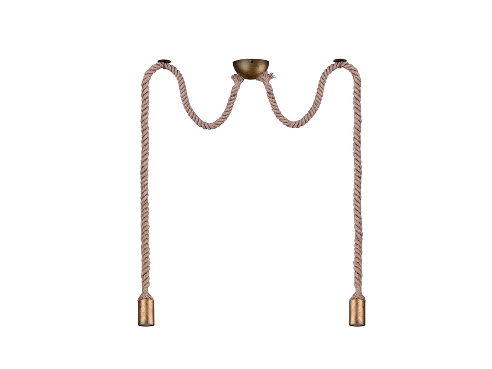 Trio Leuchten Retro Seillampe ROPE mit zwei Pendel aus Hanfseil und Altmessing Akzenten, über Schlaufen variabel verstellbar