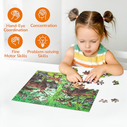 BenBen 2 Pack 100 piezas Puzzles para niños de 4 a 6 años, Animales del bosque y safari | Rompecabezas grueso para niños de 3 a 5 años, actividad educativa sin pantalla para niños de 6 a 8 años, 15.75” x 11.75” miniatura 6