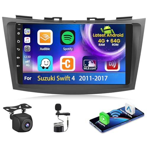Roinvou 4+64G Autoradio Android per Suzuki Ertiga 2012-2017 Suzuki Swift 2011-2017 CarPlay senza fili Android Auto Schermo da 9'' Touch Screen WI-FI GPS Bluetooth 32EQ FM/RDS SWC Telecamera Posteriore