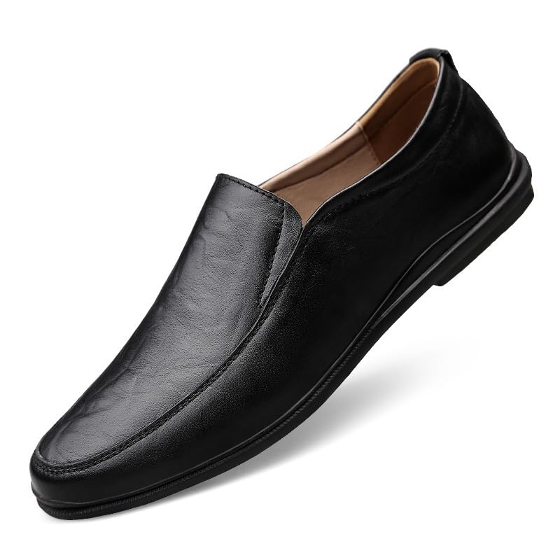 Men's Loafers Solid Color Round Toe Vegan Leather Loafer Shoes Comfortable Anti-Slip Lightweight Fashion Slip-ons
