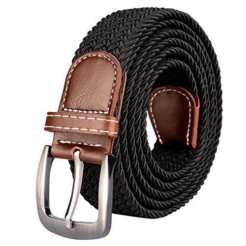 Drizzte Mens 67inch Plus Size Belts Big Tall Stretch Elastic Fabric Braided Waist Belt Black