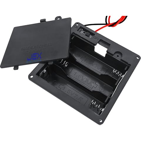 Jex Electronics Three/3X AA Panel Mount DIY Battery Holder Case Box 4.5V with Power Switch & Wire Cover