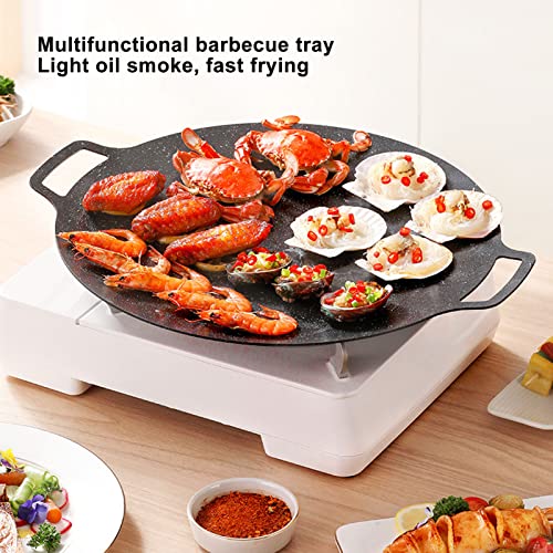 Korean Grill Pan,14.17inch Nonstick Round Griddle Grill Pan for Korean BBQ,Round BBQ Griddle with Handle,Multifunctional Stove Plate for Meats, Pancakes, Ribs