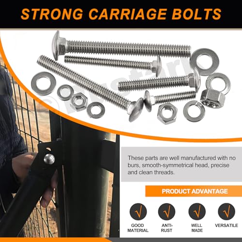 Image of 80Pcs 5 Sizes 304 Stainless Steel Carriage Bolts with Nuts and Washers Kit Silver Square Neck Carriage Bolts Screws Round Head Carriage Bolt for Machinery Industry