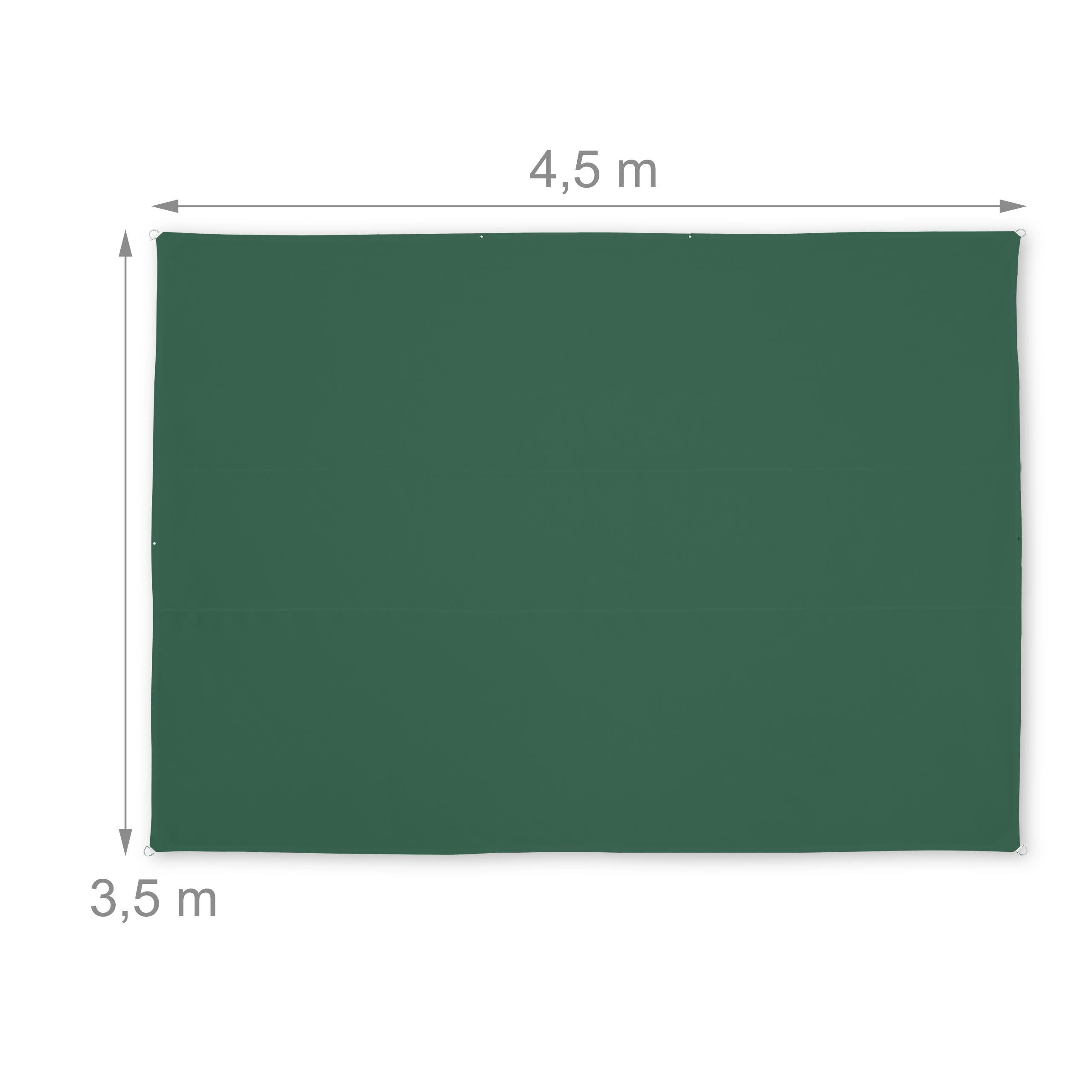 Relaxdays Tenda a Vela Rettangolare, Idrorepellente, Corde di Supporto, Terrazza, Ombra, Giardino, HL 3,5x4,5 m, Verde