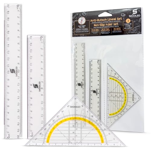 Das AntiRutsch Lineal und Geodreieck 3 in 1 Set rutschfestes Set zum sicheren und einfachen Zeichnen und Messen