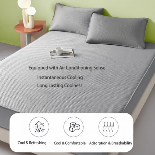 Cooling Mattress Pad, Fast Cooling Sleeping Mattress Deep Pockets Fitted Sheets for Bed,Summer Super Soft Mattress Protector with Bed Cooling System,47x78Inch Gray