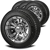 RM Cart 10' Warlock Gun Metal Gray/Machined on 205/50-10 LSI Elite Low Pro Tires (Set of 4) | Golf Cart Tires and Wheels Combo with Standard Lug Nuts