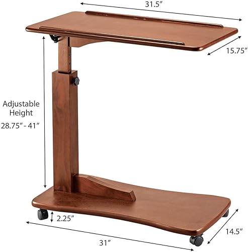 Miniatura 3 de OakRidge Mesa de acento lateral, diseño ajustable en forma de C con borde elevado, mesa pequeña para sala de estar, dormitorio u oficina, roble