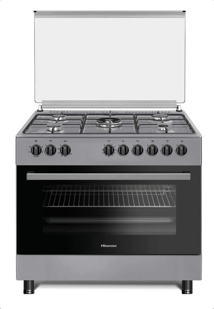HGI9B20S, 90 cm Freestanding Gas Cooker With Dual Fan, 105 Liters Multifunction Oven, Mate enameled Pan Support, One Hand Ignition, Stainless Steel, 1 Year Warranty