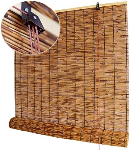 Brown Bamboo Window Shade Roller Blinds Patio Sunshade Light Filtering Reed Roll Up Blind Custom Roman Shades with Lifter for Indoor Outdoor 20" W × 72" H 36" W × 64" H 48" W × 72" H 36" W × 72" H
