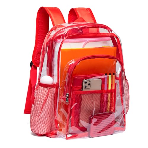Vorspack Clear Backpack Heavy Duty PVC Transparent Backpack with Reinforced Strap for College Workplace - Red