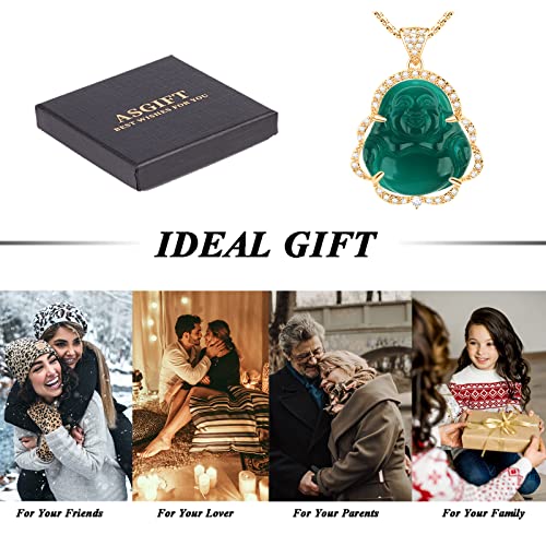 Image of ASGIFT Laughing Buddha Necklace Cubic Zirconia Green Jade Buddha Pendant with 18K Gold Plated Chain Lucky Buddha Necklace Jewelry Gift