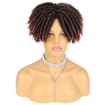 BeLongsYou Womens Wig Afro Curl Dreadlock Toupee for African Black Men African, Clips-On Short Hair Toupee Head Top Replacement Black Hairpiece,T1b/350