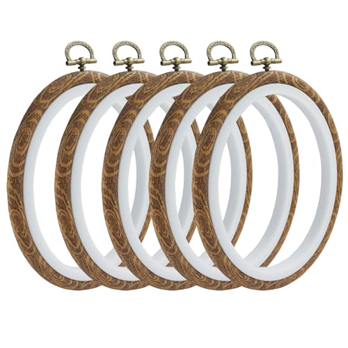 Marvexi 5Pcs Oval Embroidery Hoops 4.3x5.3 Decorative Cross Stitch Hoops Vintage Cute Faux Wood Embroidery Hoop for Christmas Ornaments and Art Craft Sewing